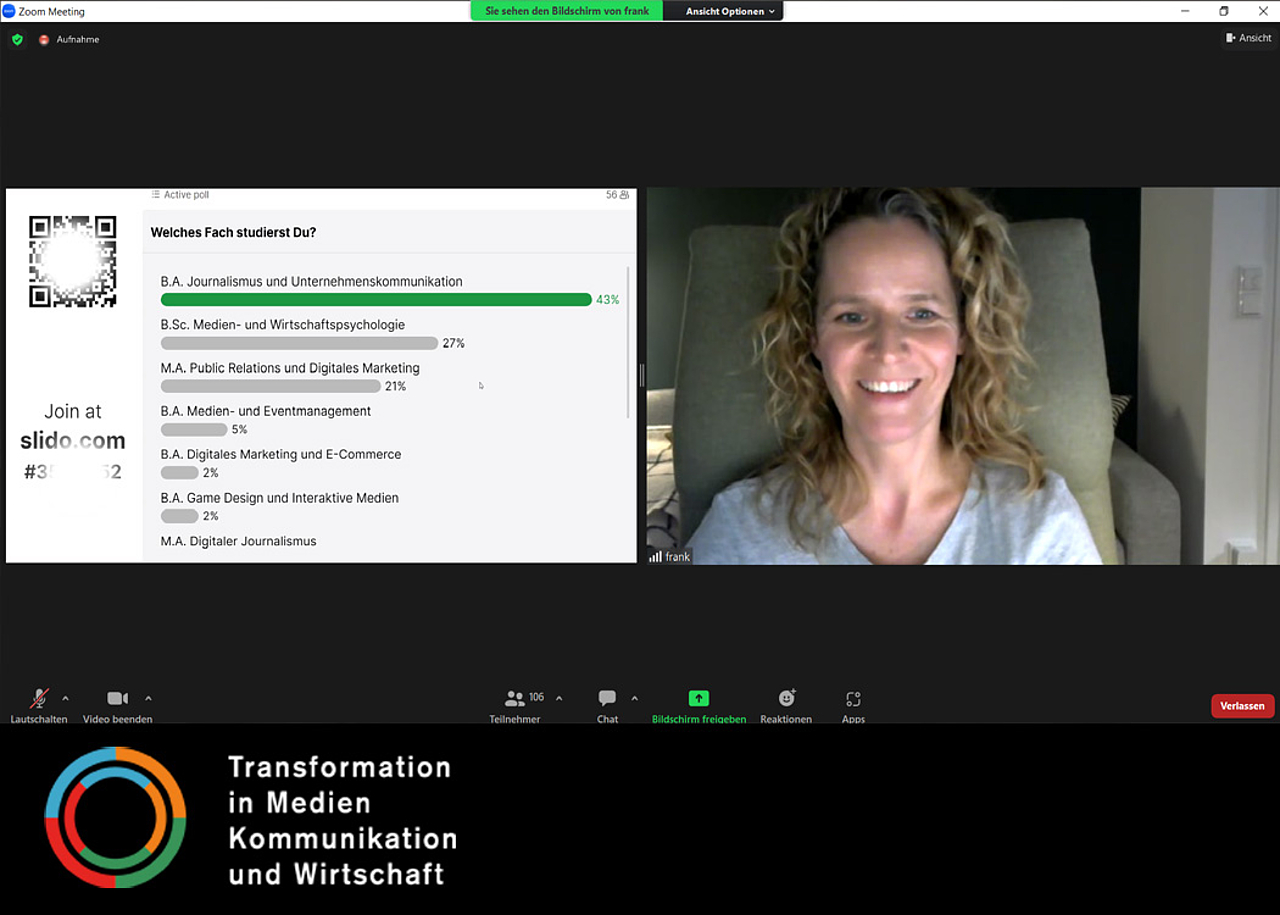 Screenshot von HMKW-Gastreferentin Dr. Diana Frank.